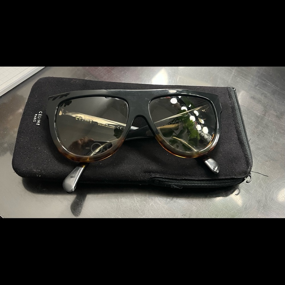 Celine 41026 Fu55i Flattop Aviator Gradient Black/havana Sunglasses